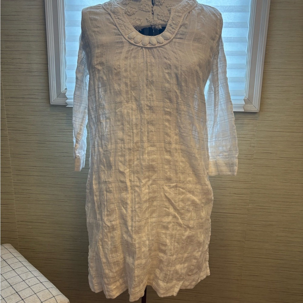 Banana Republic White Textured Long Sleeve Dress